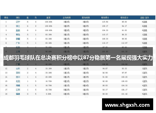 成都羽毛球队在总决赛积分榜中以87分稳居第一名展现强大实力
